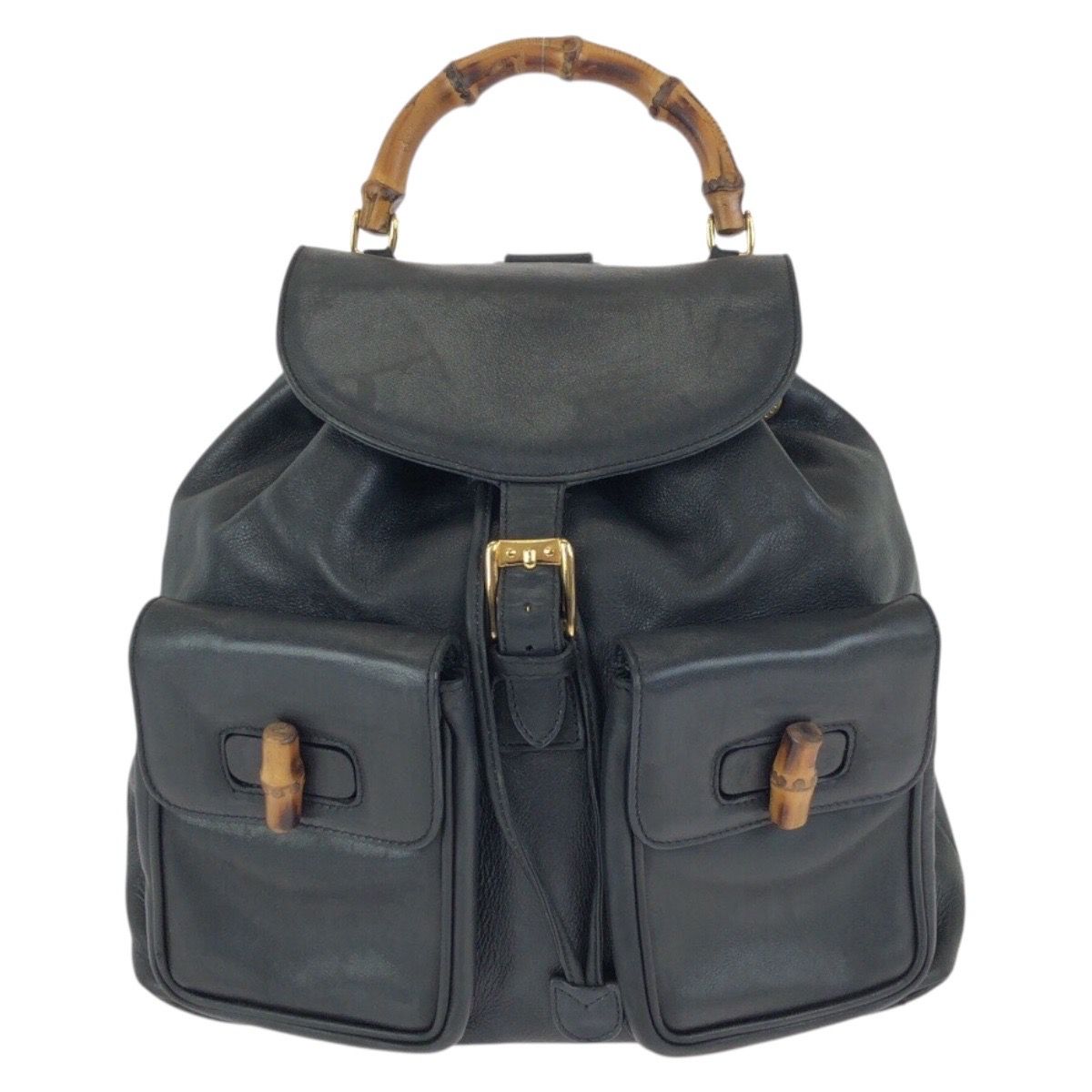 Gucci Bamboo Black Gold Leather 003 Backpack