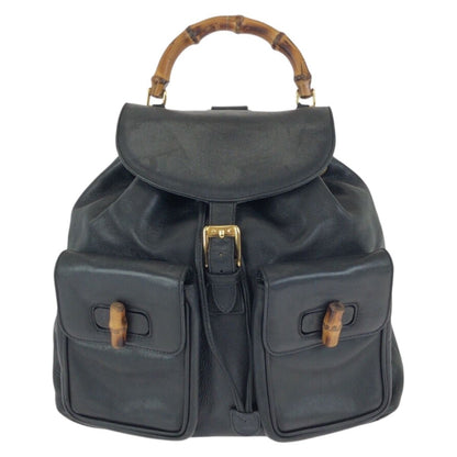 Gucci Bamboo Black Gold Leather 003 Backpack