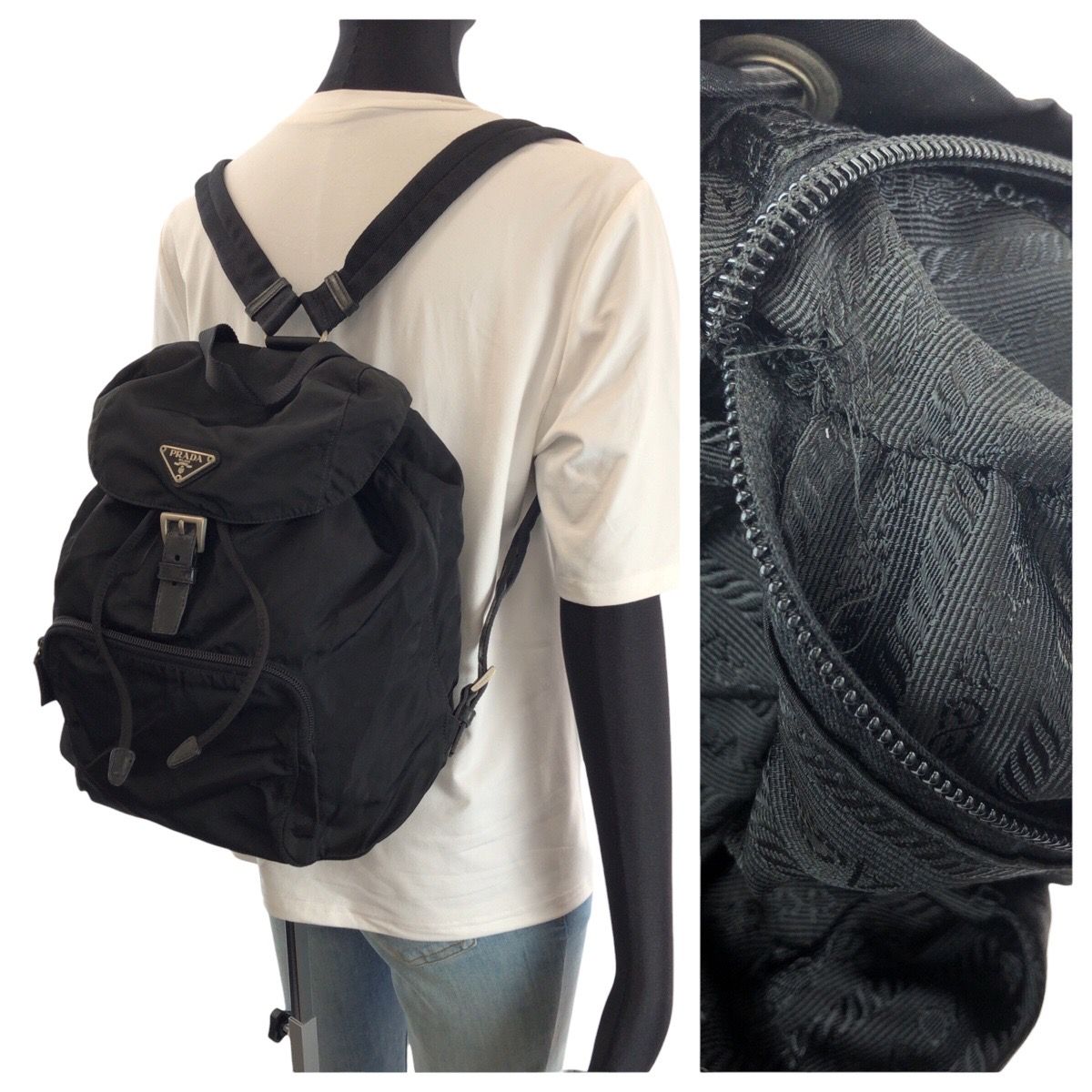 Prada Tessuto Black Silver Nylon Backpack — view 7