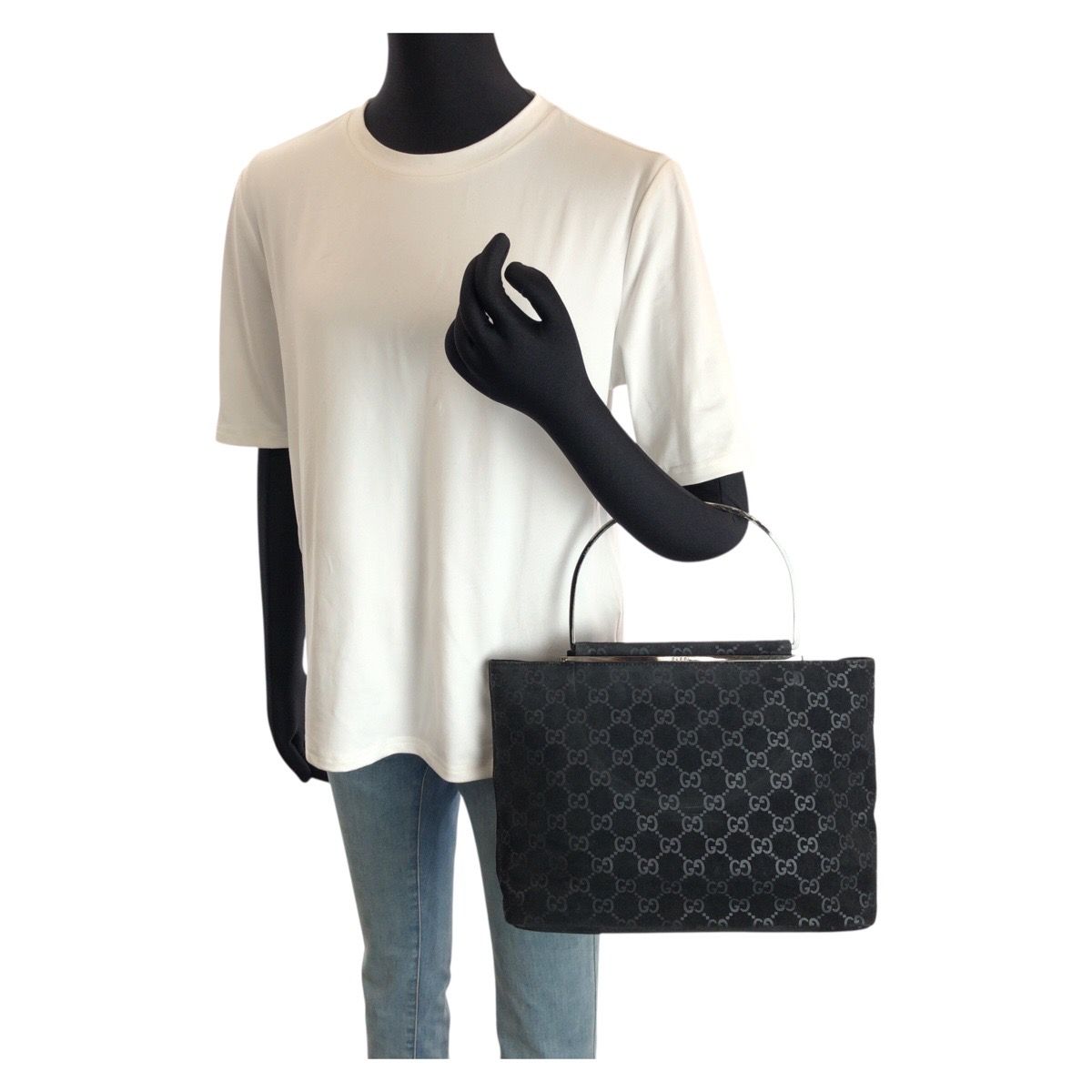 Gucci GG Pattern Black Silver Suede 000 Tote — view 7