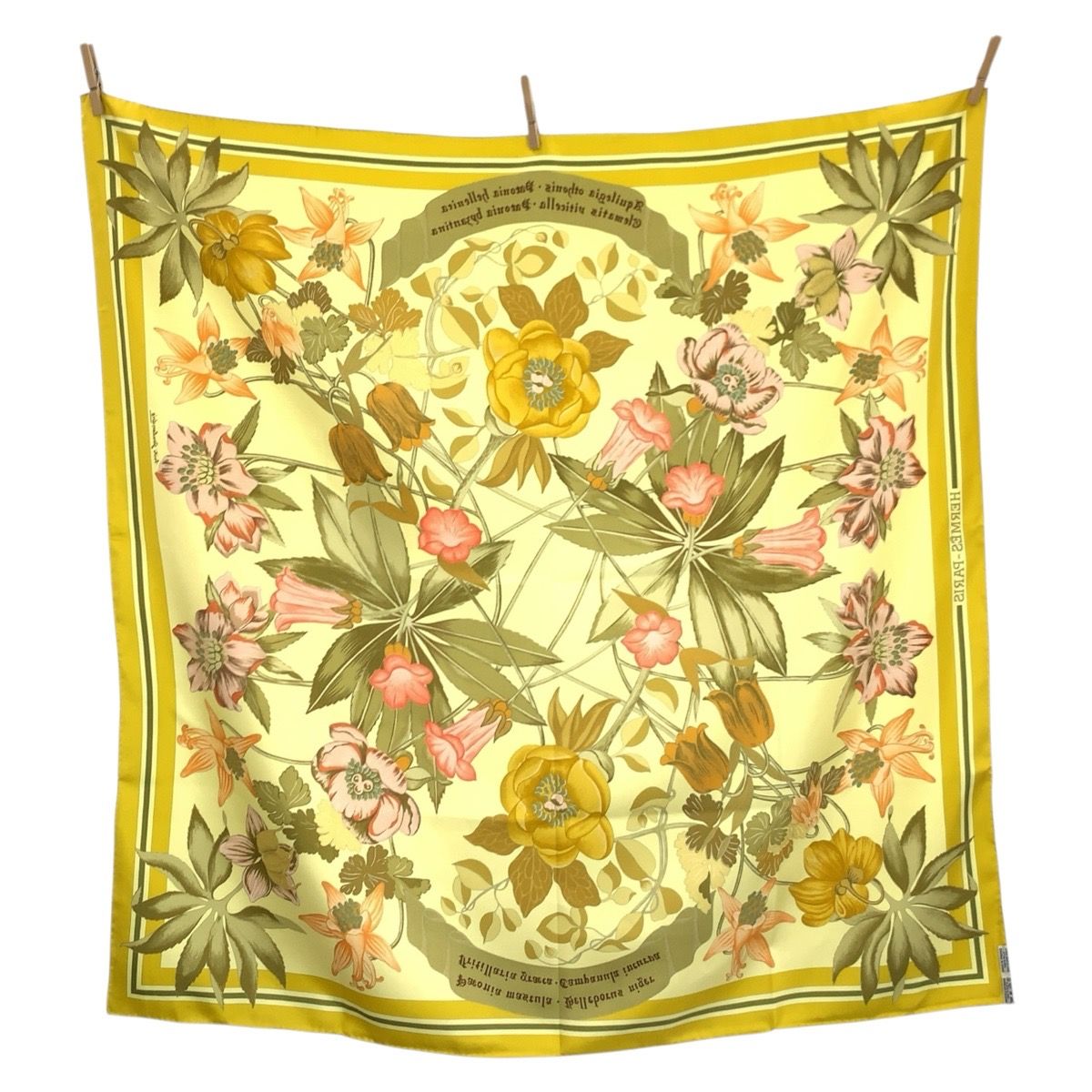 Hermes Fleurs D'hellade Carre 90 Yellow Silk Scarf — view 2