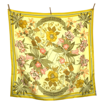 Hermes Fleurs D'hellade Carre 90 Yellow Silk Scarf — view 2