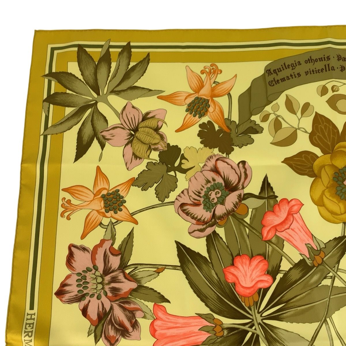 Hermes Fleurs D'hellade Carre 90 Yellow Silk Scarf — view 4