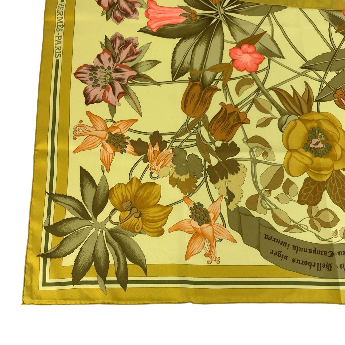 Hermes Fleurs D'hellade Carre 90 Yellow Silk Scarf — view 6