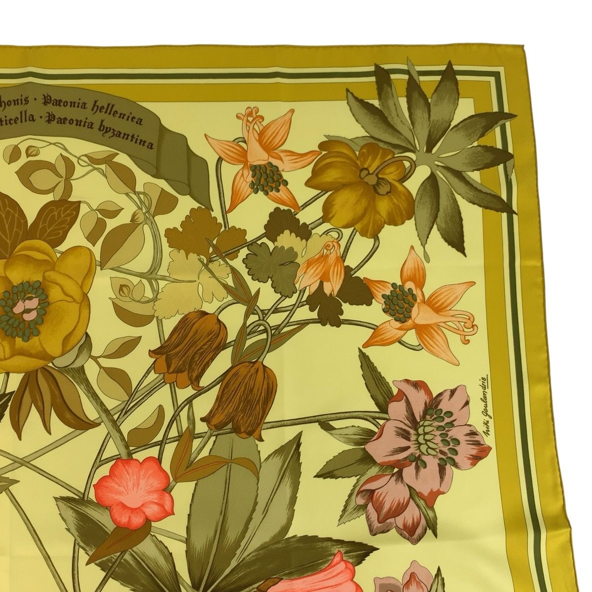 Hermes Fleurs D'hellade Carre 90 Yellow Silk Scarf — view 5