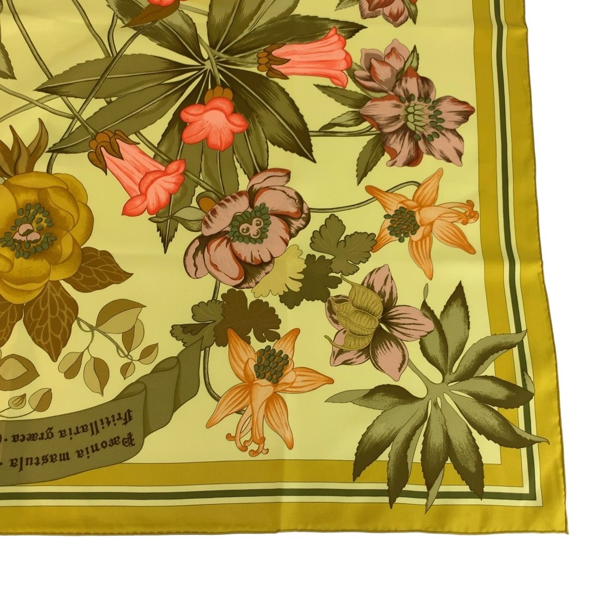 Hermes Fleurs D'hellade Carre 90 Yellow Silk Scarf — view 7