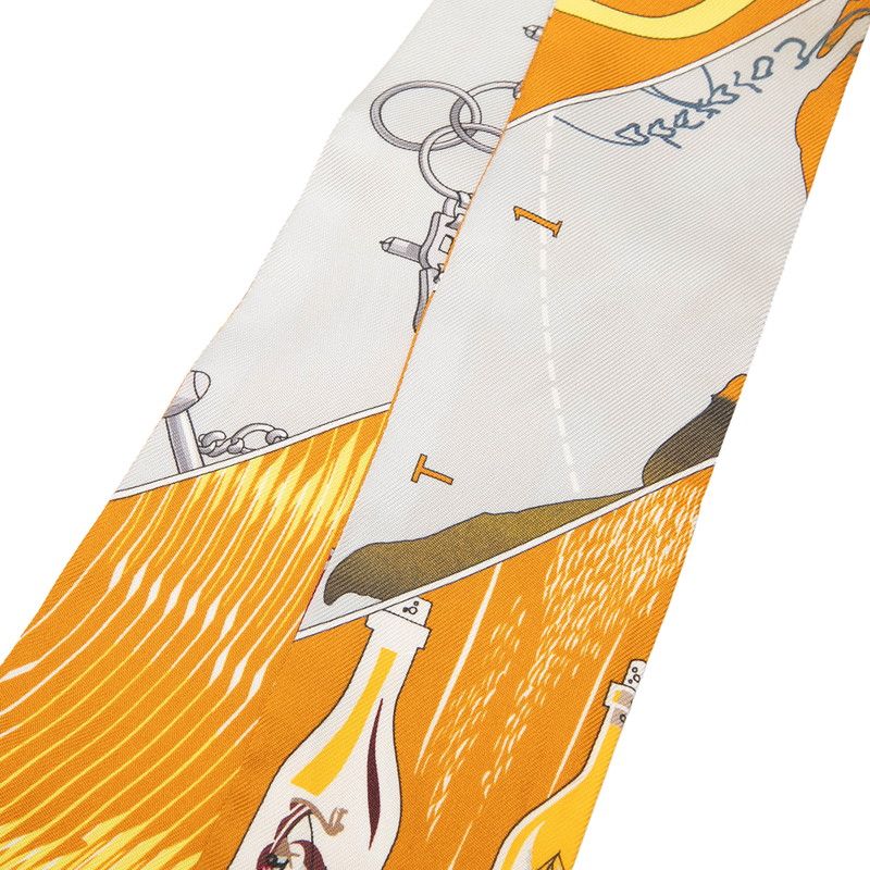 Hermes Twilly Carre Shu Hami and Bottle Mors Et Bouteilles Scarf Brown Gray — view 4