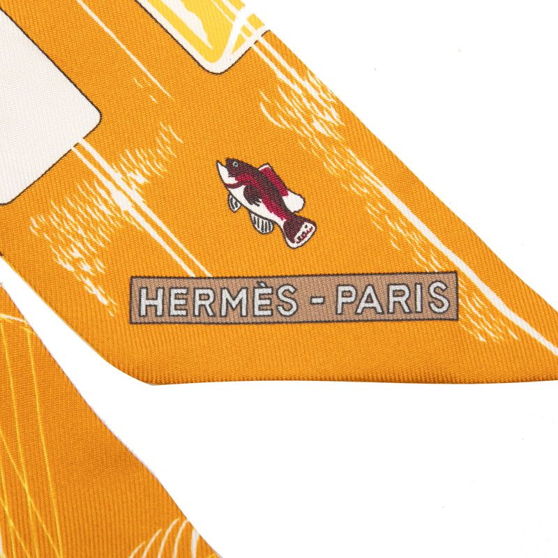 Hermes Twilly Carre Shu Hami and Bottle Mors Et Bouteilles Scarf Brown Gray — view 3