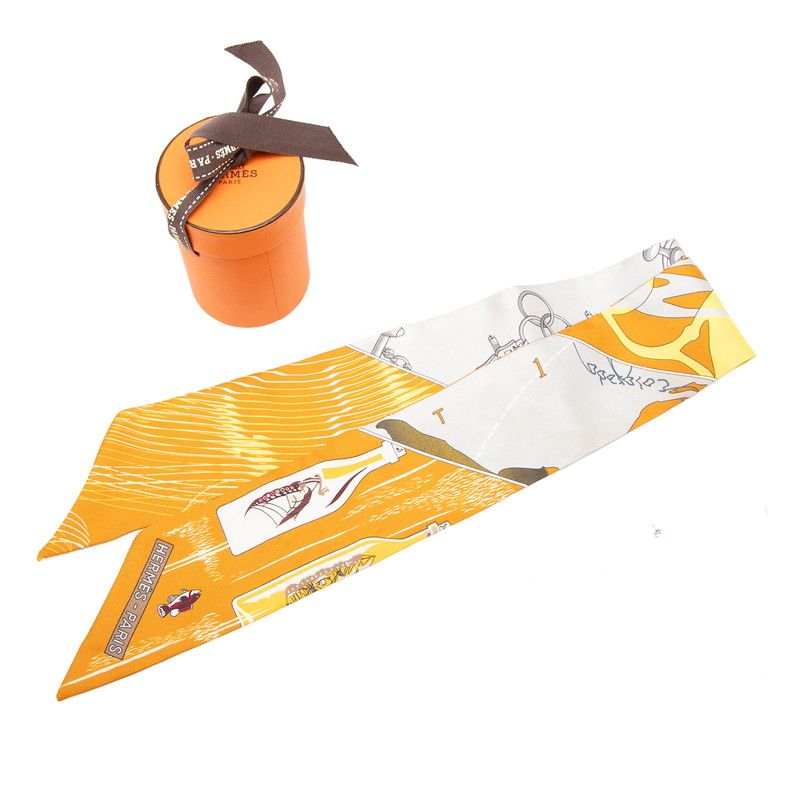 Hermes Twilly Carre Shu Hami and Bottle Mors Et Bouteilles Scarf Brown Gray — view 6