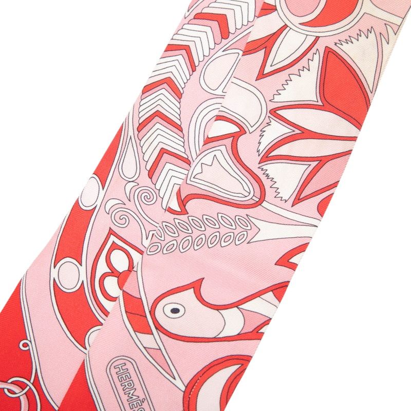 Hermes Twilly Ethnology Folkror Scarf Pink Silk — view 4