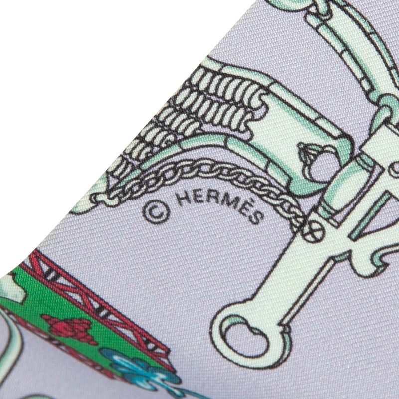 Hermes Twilly Equestrian and Chain Mors Et Gourmettes Scarf Purple Silk — view 3