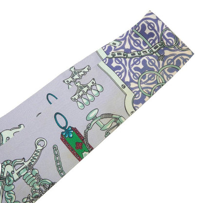 Hermes Twilly Equestrian and Chain Mors Et Gourmettes Scarf Purple Silk — view 4