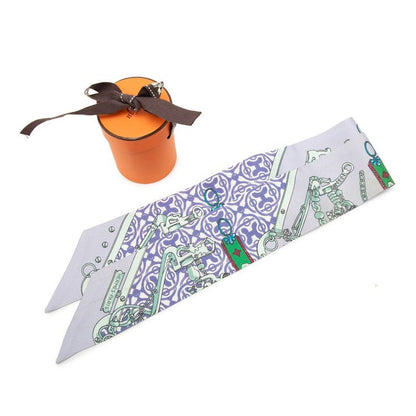 Hermes Twilly Equestrian and Chain Mors Et Gourmettes Scarf Purple Silk — view 7