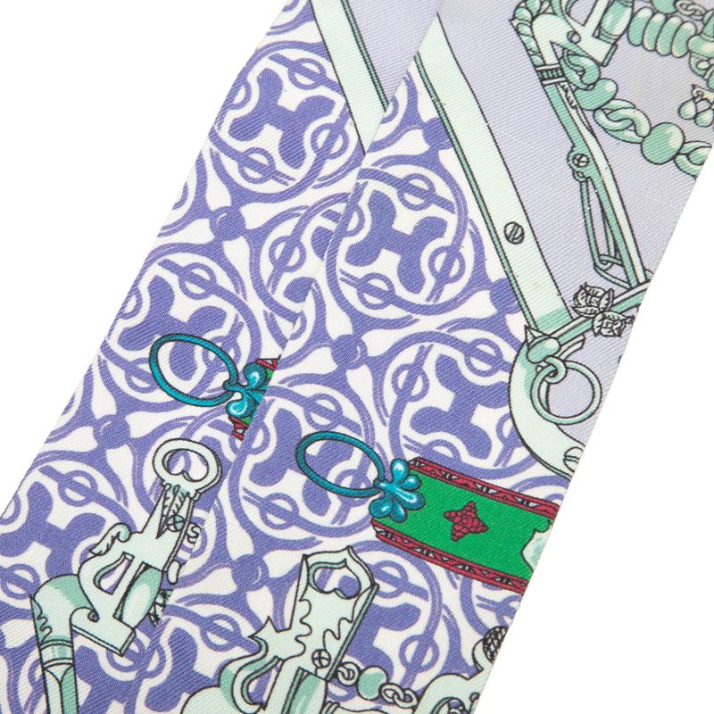 Hermes Twilly Equestrian and Chain Mors Et Gourmettes Scarf Purple Silk — view 5