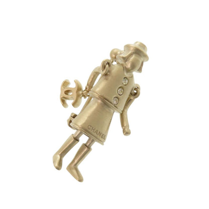 Chanel Mademoiselle Doll Stone CC Logo Champagne Gold Brooch