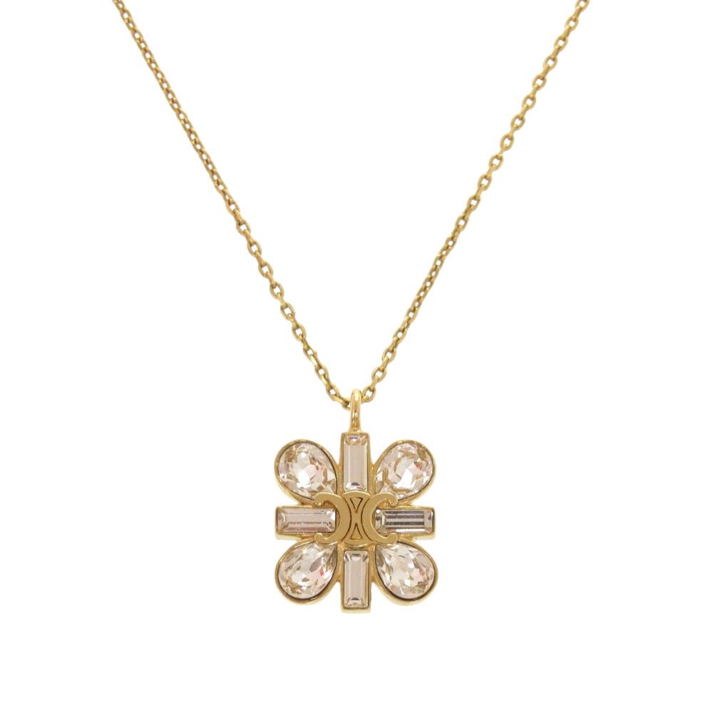 Celine Triomphe Stone Logo Gold Necklace