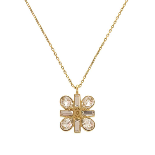 Celine Triomphe Stone Logo Gold Necklace