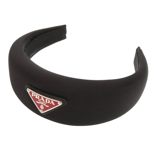 Prada Headband Nylon Black Silver Logo