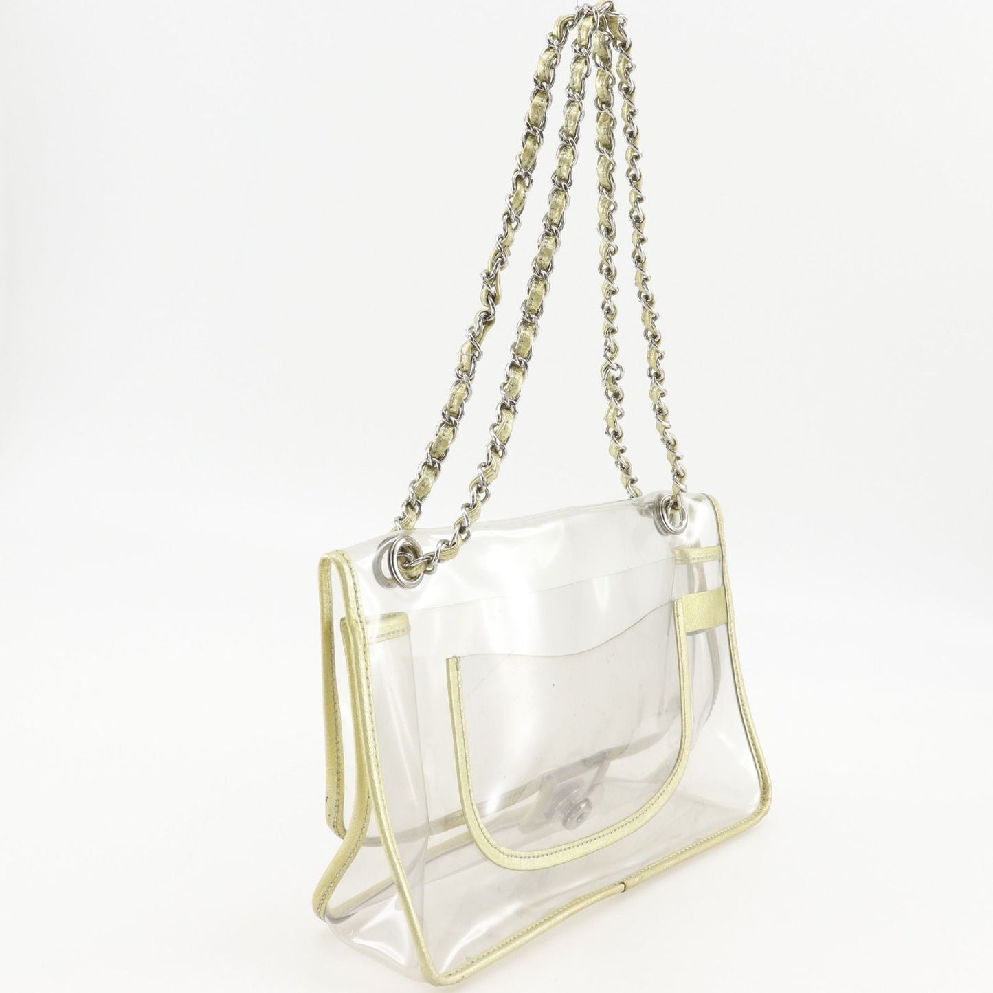 Chanel Chain Shoulder Bag Vinyl Clear Gold — view 3