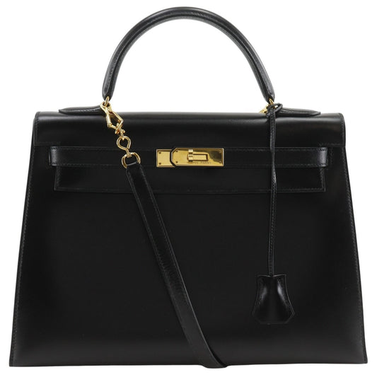 Hermes Kelly 32 2-Way Shoulder Box Calf Black Handbag
