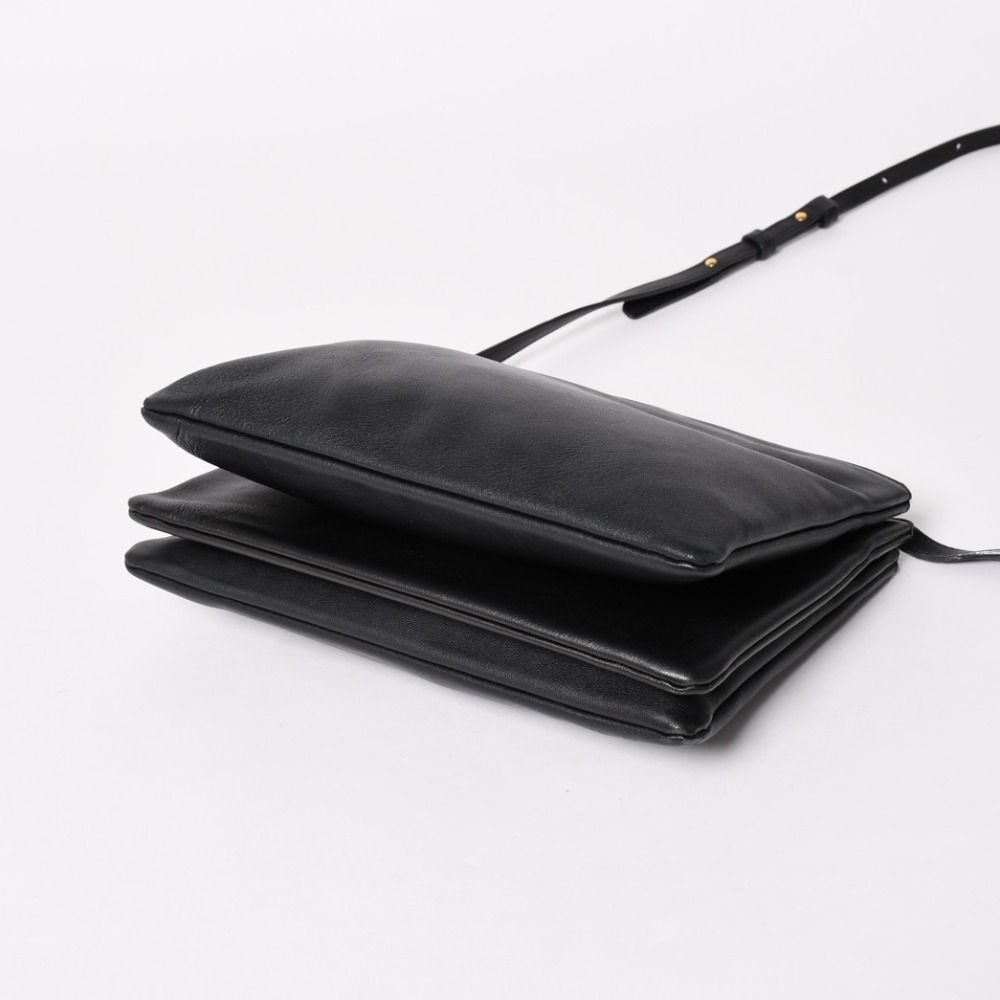 Celine Trio Shoulder Bag Clutch Black Leather Gold — view 7