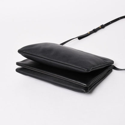 Celine Trio Shoulder Bag Clutch Black Leather Gold — view 7