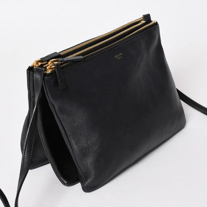 Celine Trio Shoulder Bag Clutch Black Leather Gold — view 3