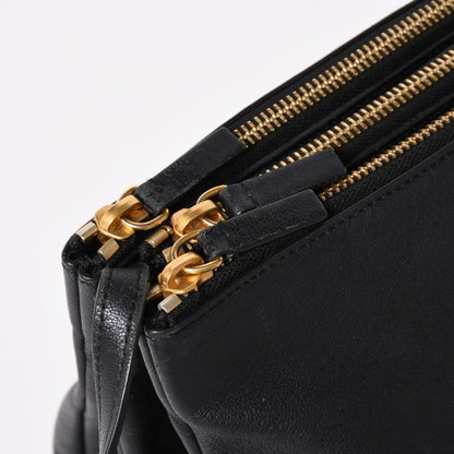 Celine Trio Shoulder Bag Clutch Black Leather Gold — view 6