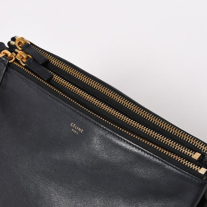 Celine Trio Shoulder Bag Clutch Black Leather Gold — view 5