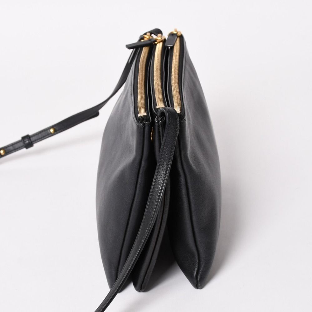 Celine Trio Shoulder Bag Clutch Black Leather Gold — view 4