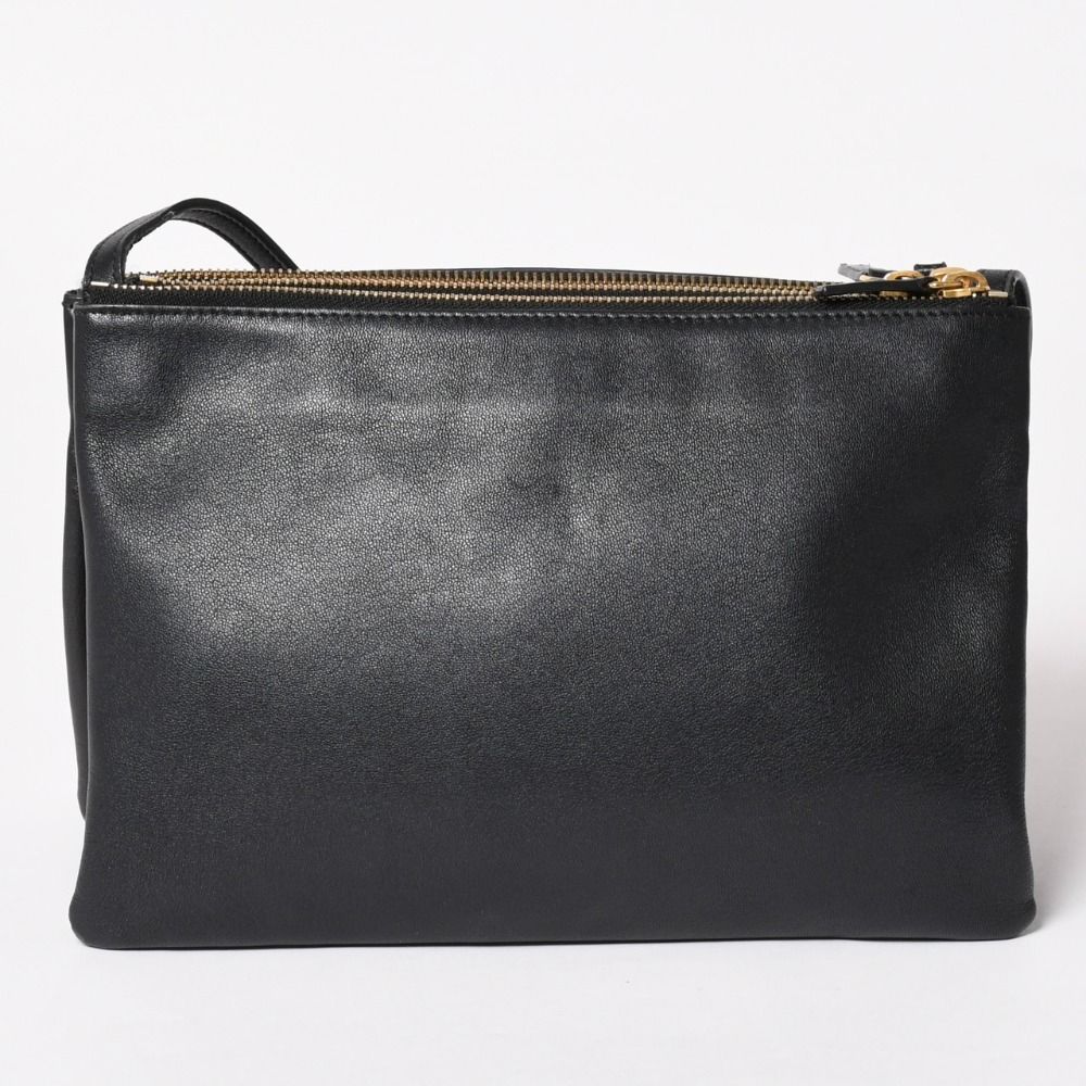 Celine Trio Shoulder Bag Clutch Black Leather Gold — view 2