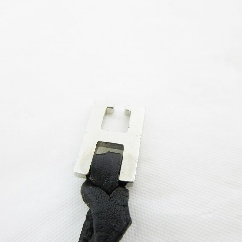 Hermes Tillet Double Leather Bracelet Logo Black Silver — view 4