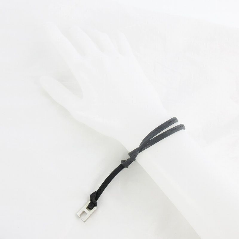 Hermes Tillet Double Leather Bracelet Logo Black Silver — view 2