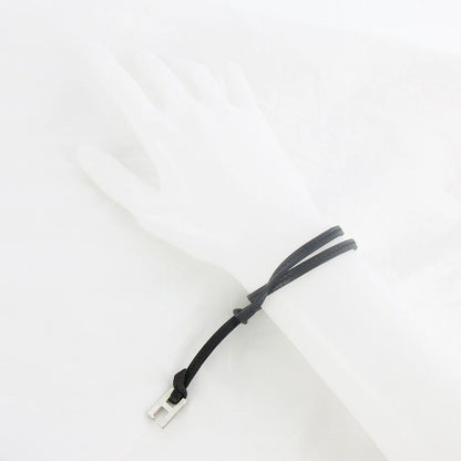 Hermes Tillet Double Leather Bracelet Logo Black Silver — view 2