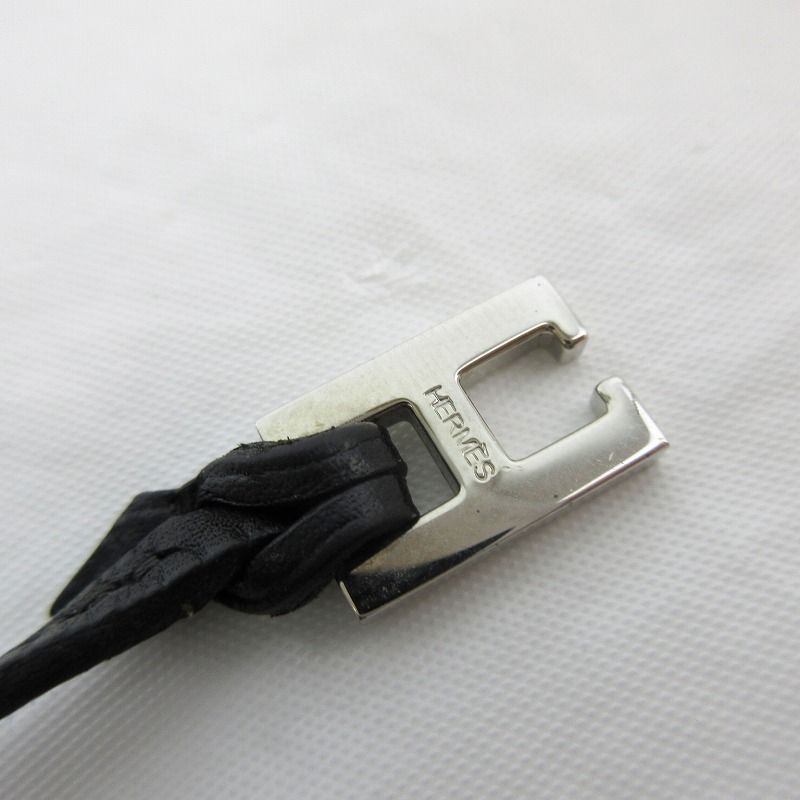 Hermes Tillet Double Leather Bracelet Logo Black Silver — view 3