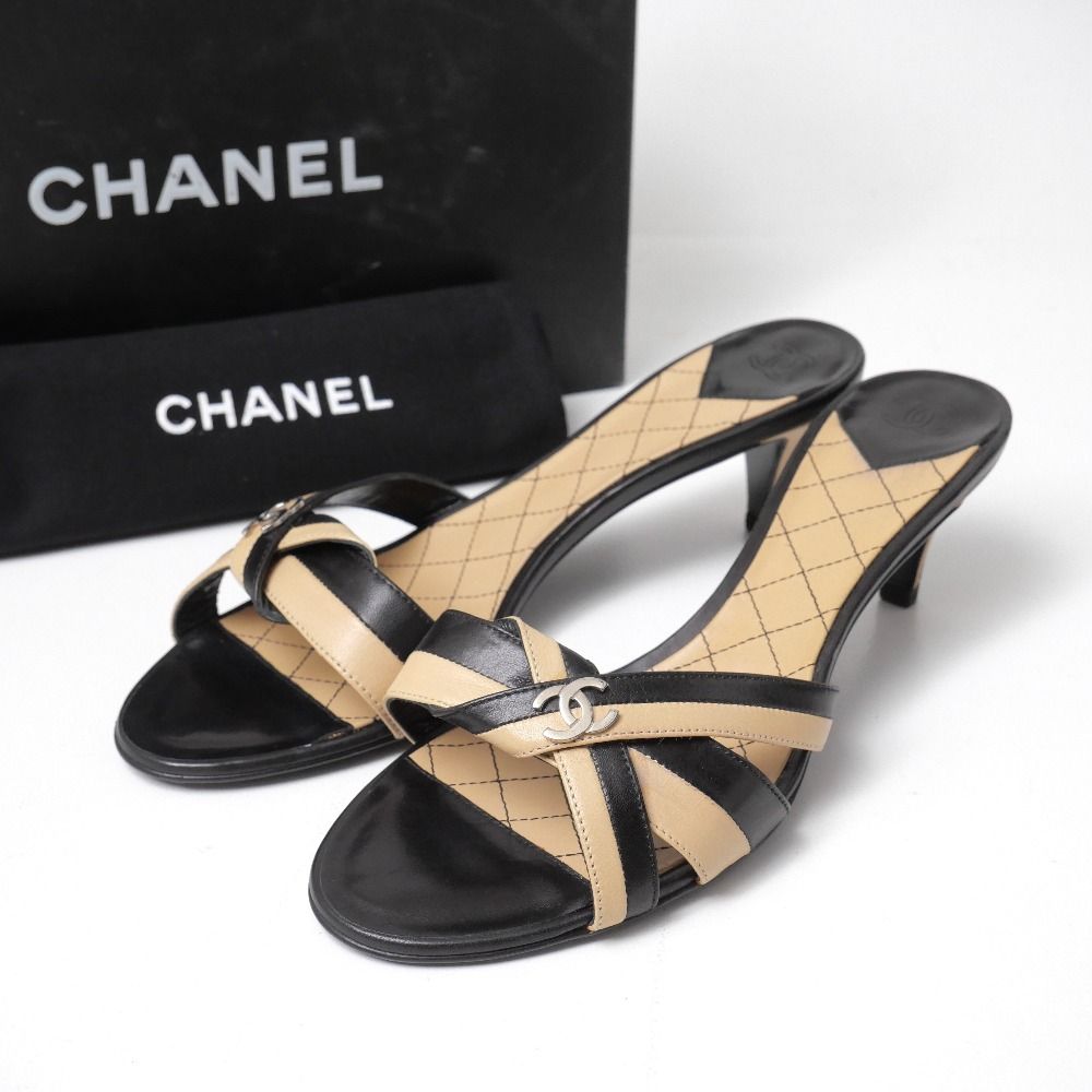 Chanel Sandals CC Logo Bicolor 39