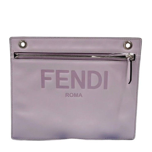 Fendi Clutch Zucca Gray Purple Leather Silver
