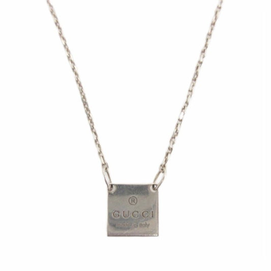 Gucci Logo Plate Necklace 925 Sterling Silver