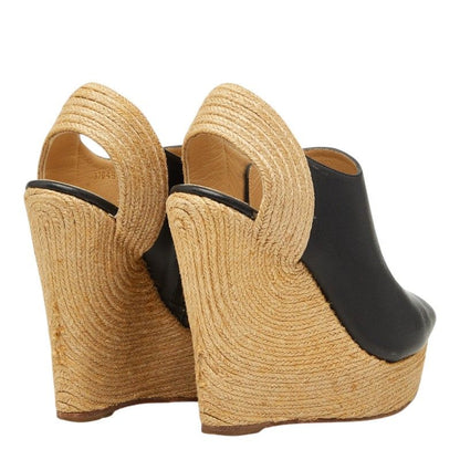Gucci Wedge Sole Sandals 37 Beige Black Leather Wood — view 2