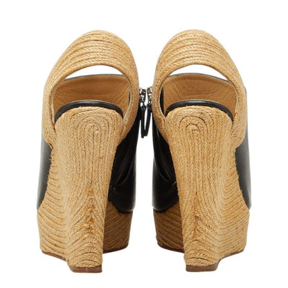 Gucci Wedge Sole Sandals 37 Beige Black Leather Wood — view 3