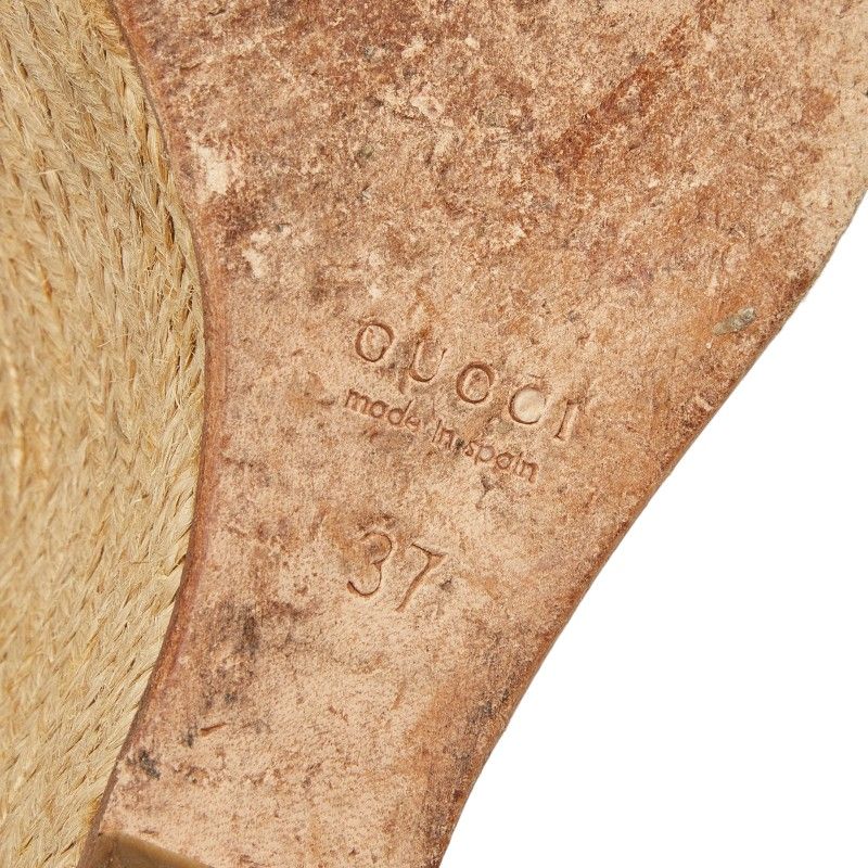 Gucci Wedge Sole Sandals 37 Beige Black Leather Wood — view 8