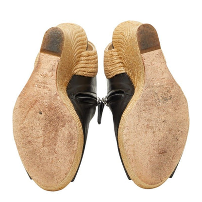 Gucci Wedge Sole Sandals 37 Beige Black Leather Wood — view 5