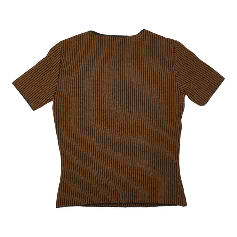 Fendi Short Sleeve Rib Knit T-Shirt 40 Black Brown Wool Rayon Viscose Sweater — view 2