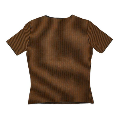 Fendi Short Sleeve Rib Knit T-Shirt 40 Black Brown Wool Rayon Viscose Sweater — view 2