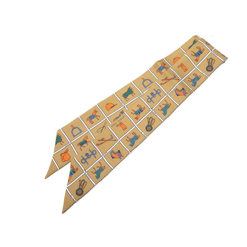 Hermes Twilly Horsewear Couvertures Et Tenues de Jour Scarf New Tag Brown Silk