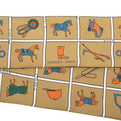 Hermes Twilly Horsewear Couvertures Et Tenues de Jour Scarf New Tag Brown Silk — view 4