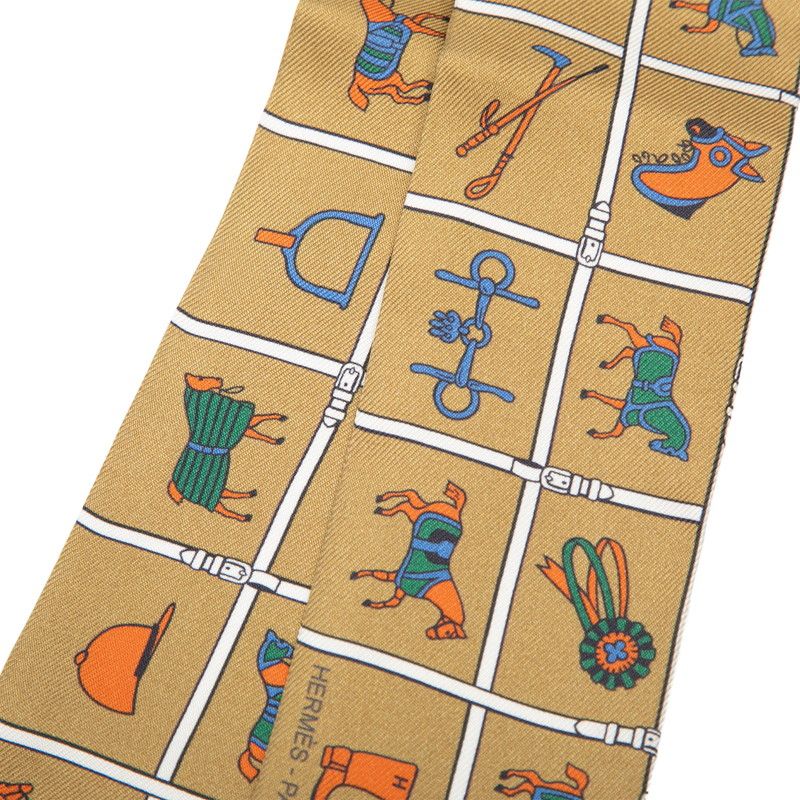 Hermes Twilly Horsewear Couvertures Et Tenues de Jour Scarf New Tag Brown Silk — view 2