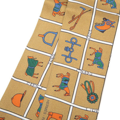 Hermes Twilly Horsewear Couvertures Et Tenues de Jour Scarf New Tag Brown Silk — view 2