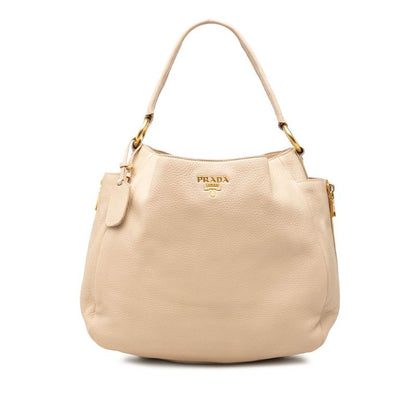 Prada Logo Tote Beige Leather