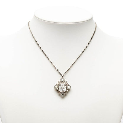 Chanel CC Logo Necklace Silver Metal Rhinestone — view 7
